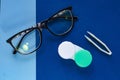 Contact lenses. Glasses. The choice. Poor vision Royalty Free Stock Photo