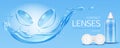 Contact lenses and solution bottle mock up banner Royalty Free Stock Photo