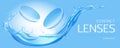 Contact lenses on water splash background banner