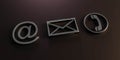 Contact Methods. Close-up Of A Phone, Email and Post Icons on dark background 3d illustration render Royalty Free Stock Photo