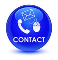 Contact (phone email and mouse icon) blue glassy round button Royalty Free Stock Photo