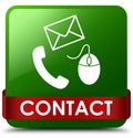 Contact (phone email and mouse icon) green square button red rib Royalty Free Stock Photo