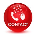 Contact (phone email and mouse icon) red glassy round button Royalty Free Stock Photo