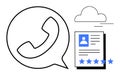 Contact and Review Concept with Phone Icon, Profile Document, Cloud Connection, and Five-Star Rating Royalty Free Stock Photo