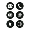 Contact round buttons black vector icons.