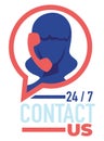 Contact us 24 7 around clock, support call center vector Royalty Free Stock Photo