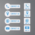 Contact us button set in flat design icon symbol.  Mail, phone, support business button. Contact office icon vector illustration Royalty Free Stock Photo