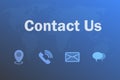 Contact us concept. Contact us page on website. Address, phone, e-mail, and chat icons on blue background. Corporate information Royalty Free Stock Photo