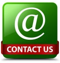 Contact us (email address icon) green square button red ribbon i Royalty Free Stock Photo