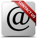 Contact us (email address icon) white square button red ribbon i Royalty Free Stock Photo