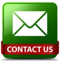 Contact us (email icon) green square button red ribbon in middle Royalty Free Stock Photo