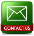 Contact us (email icon) green square button red ribbon in middle Royalty Free Stock Photo