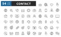 Contact us icons. Contact glyphs icon set on white background. Phone, smartphone, email, location, house, globe, address, chat.