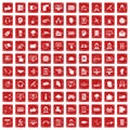 100 contact us icons set grunge red Royalty Free Stock Photo