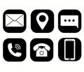 Contact us icons. Simple flat icons set on black background
