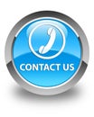 Contact us (phone icon) glossy cyan blue round button Royalty Free Stock Photo