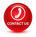 Contact us (phone icon) glassy red round button Royalty Free Stock Photo