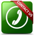 Contact us phone icon round border green square button Royalty Free Stock Photo