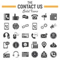 Contact us solid icon set, web button signs Royalty Free Stock Photo