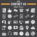 Contact us solid icon set, web button signs Royalty Free Stock Photo