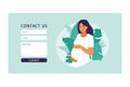 Contact us template for pregnant woman concept. Wellness and healthy lifestyle in pregnancy. Vector illustration. Flat