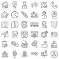 Contact us thin line icon set in flat style. Mobile communication vector illustration on white isolated background. Phone call Royalty Free Stock Photo