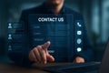 Contact us web form interface with businessman pressing digital send button Royalty Free Stock Photo