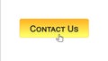 Contact us web interface button clicked with mouse cursor, orange color, help