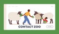 Contact Zoo Landing Page Template. Kids Feeding Sheep at Outdoor Farm. Children Characters Spend Time in Animal Park Royalty Free Stock Photo