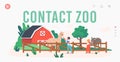 Contact Zoo Park Landing Page Template. Kids Feeding Cute Llama and Donkey at Farm. Boy and Girl Gives Food to Animals Royalty Free Stock Photo