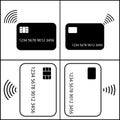 Contactless card icon and credit card symbol. Cashless purchases design. Vector black illustration isolated on white