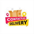Contactless delivery with map pin and open box. Contact free concept to protect form covid-19 or coronavirus quarantine.
