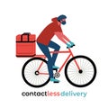 Contactless delivery service bicyclist vector icon