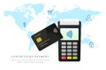 Contactless payment concept on world map