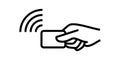 Contactless payment, credit card hand pay pass logo. Vector wireless NFC and contactless pay wave POS terminal icon