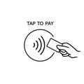 Contactless payment, credit card and hand tap pay wave logo. Vector wireless NFC and contactless pay pass Royalty Free Stock Photo