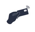 Contactless payment, credit card and hand tap pay wave logo. Vector wireless NFC and contactless pay pass icon