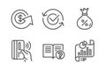 Contactless payment, Help and Loan icons set. Approved, Dollar exchange and Report document signs. Vector