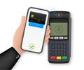 Contactless Payment Methods Mobile smart phone and wireless POS Terminal realistic style. Vector stock illustration