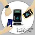 Contactless payments set. Wireless POS terminal, golden smartph Royalty Free Stock Photo