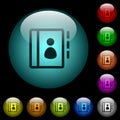 Contacts icons in color illuminated glass buttons