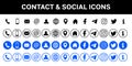 Contacts vector icons, social icons in flat style. Vector icons with and without round strokes. Icons for your design on an