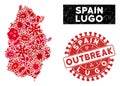 Contagion Collage Lugo Province Map with Grunge OUTBREAK Stamp
