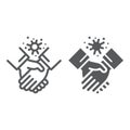 Contagion handshake line and glyph icon, virus and protection, covid 19 sign, vector graphics, a linear pattern on a