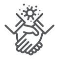 Contagion handshake line icon, virus and protection, covid 19 sign, vector graphics, a linear pattern on a white