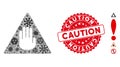 Contagion Mosaic Caution Icon with Scratched Round Caution Seal