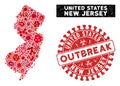 Contagion Mosaic New Jersey State Map with Grunge OUTBREAK Watermark