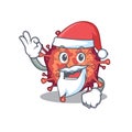 Contagious corona virus in Santa cartoon character design showing ok finger