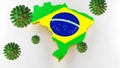 Contagious COVID-19, Flur or Coronavirus with Brazil map. 3D rendering