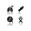 Contagious diseases drop shadow black glyph icons set. Tuberculosis, smallpox, HIV, AIDS and pediculosis. Healthcare and